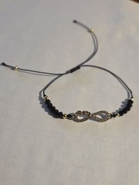 Bracelet - Rhinestone and Gold Infinity Symbol with LOVE, Black and Gold Beads